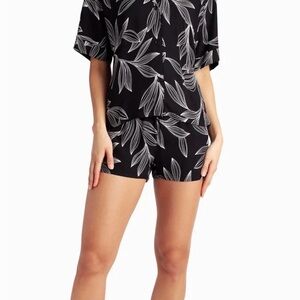 Black and White Leaf Print Pajama Set